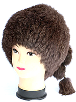 Стильная женская шапка кубанка из меха кролика коричневого цвета