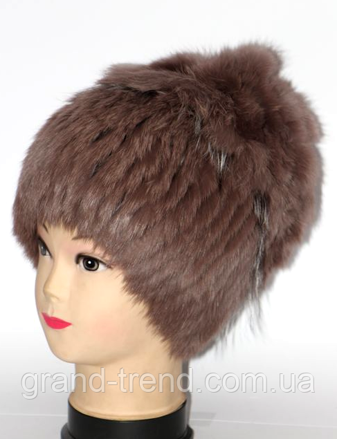 Стильная зимняя женская шапка из натурального меха кролика коричневая - фото 1 - id-p843739835