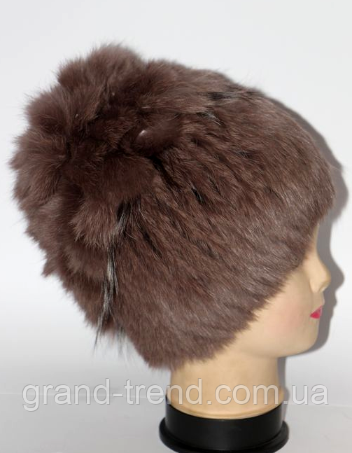 Стильная зимняя женская шапка из натурального меха кролика коричневая - фото 2 - id-p843739835