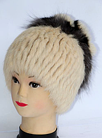 Женская стильная шапка из натурального меха кролика окрас айвори