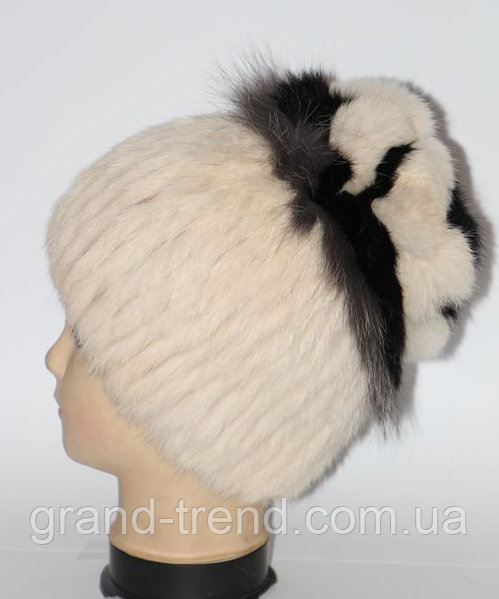 Женская стильная шапка из натурального меха кролика окрас айвори - фото 2 - id-p843739836