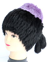 Женская шапка из натурального меха кролика черно-сиреневая