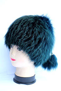 Жіноча натуральна шапка з хутра лисиці, чорнобурки