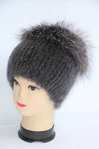 Натуральна жіноча шапка з хутра ондатри і чорнобурки сірого забарвлення