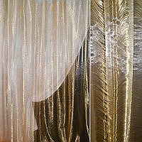 Органза тюль подвійна з провисами, смужки широкі золотисті, золотисто-жовта, ш.270