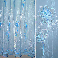 Органза тюль с вышивкой, вырезанными цветами с круглым лепестком, голубая, ш.280 (30618.006)
