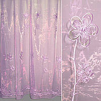 Органза тюль с вышивкой, вырезанными цветами с круглым лепестком, фиолетовая светлая, ш.280 (30618.009)