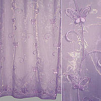 Органза тюль с вышивкой, вырезанными бабочками, фиолетовая, ш.275 (30619.004)