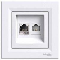 Розетка комп'ютерна RJ45 cat5e UTP + телефонна RJ11 Schneider Electric Asfora Білий EPH4900121