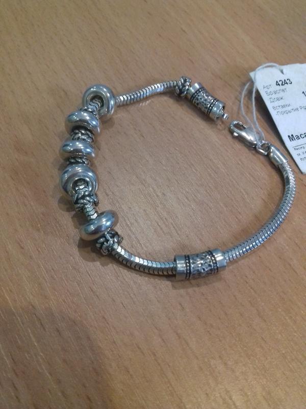 Срібний браслет снейк із намистинами, фото 1