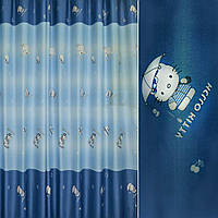 Креп для штор Hello Kitty на голубом фоне с синей каймой, ш.280 (31605.002)