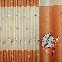 Креп для штор Hello Kitty на жовтому тлі з помаранчевої облямівкою, ш.280