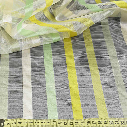 Органза тюль FUGGERHAUS полоски зеленые, желтые, молочная с ...
