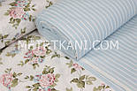 Тканина для постільної білизни з ранфорс Туреччина 240 см "Троянди на гілках" рожево-блакитні № 10801/14, фото 8