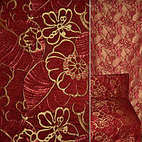 Шенілл фукра меблевий квіти золотисто-малинові з бордовим, ш.140
