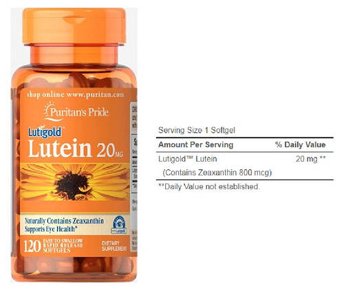 Лютеїн Puritan's Pride Lutein 20 мг with Zeaxanthin 120 капс., фото 2