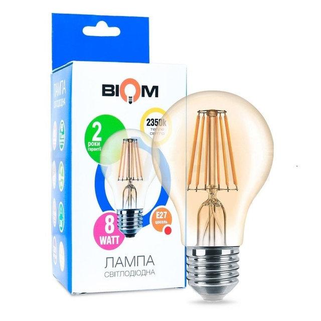 Філаментна лампа Led Biom FL-411 A60 8W E27 2350K Amber (Бронзове скло)