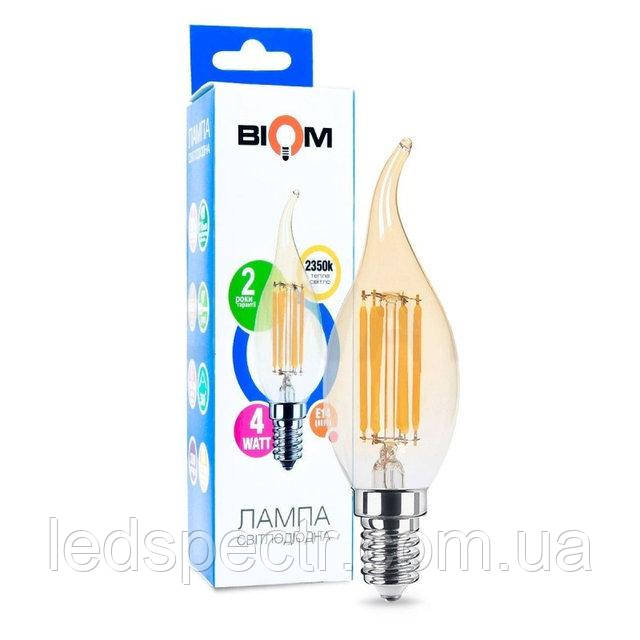 Філаментна лампа-свічка на вітрі Led Biom FL-415 C35 LT 4W E14 2350K (Бронзове скло)