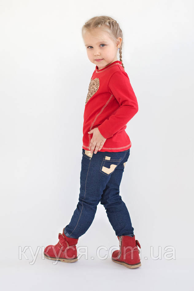 Джинси для дівчинки з вставками з золотистої шкіри, фото 1