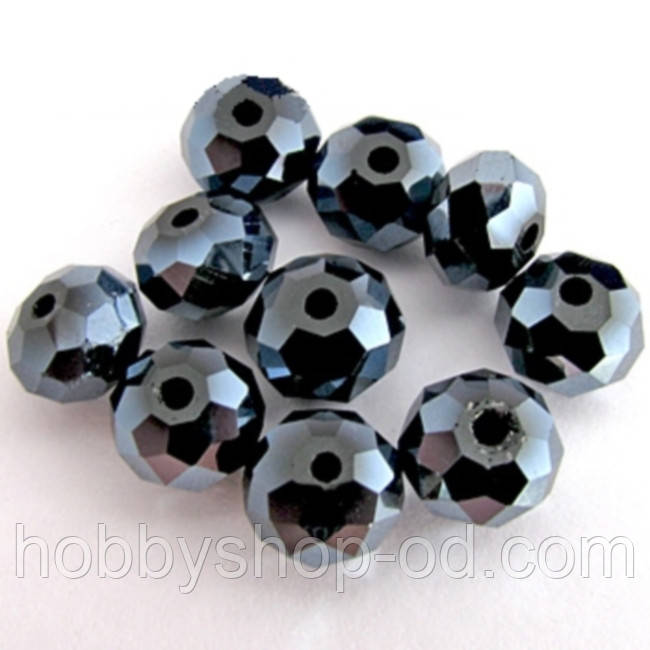 Бусини кришталеві "сфера" 8 мм. чорні матові АВ (72 шт.), фото 1
