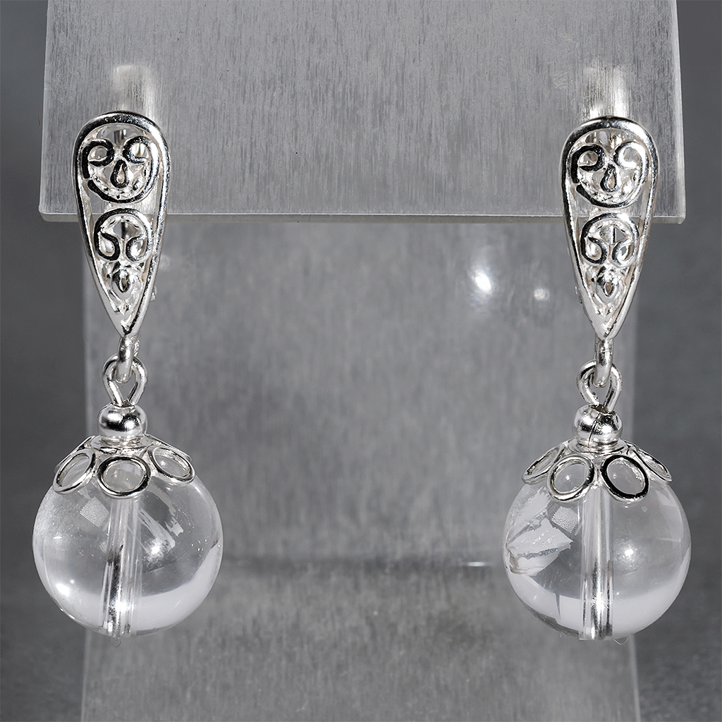 Гірський кришталь, Ø12 мм., срібло, сережки, 353СРГ