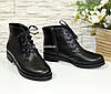 Черевики жіночі на шнурівці, з натуральної чорної шкіри, фото 4