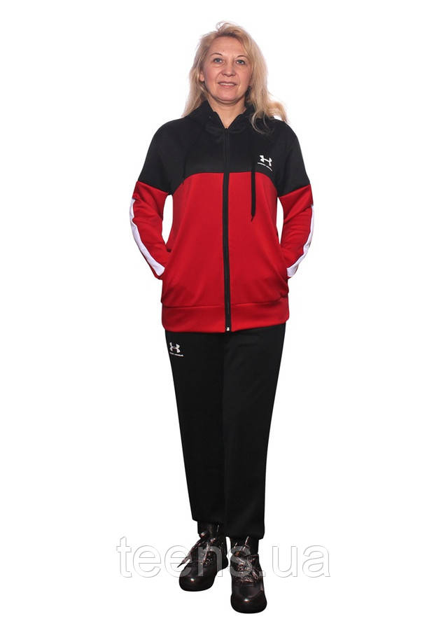 черно-красный костюм для спорта с белыми лампасами