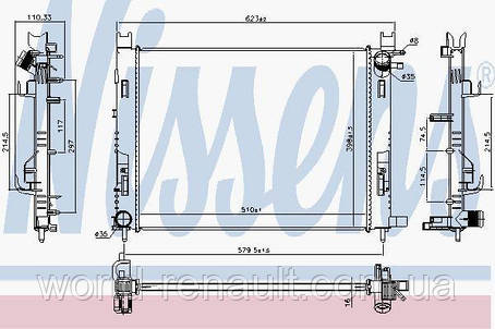 Радіатор системи охолодження на Рено Докер 1.5dci, 1.6i 8 V, 1.2i 16V / NISSENS 637627, фото 2