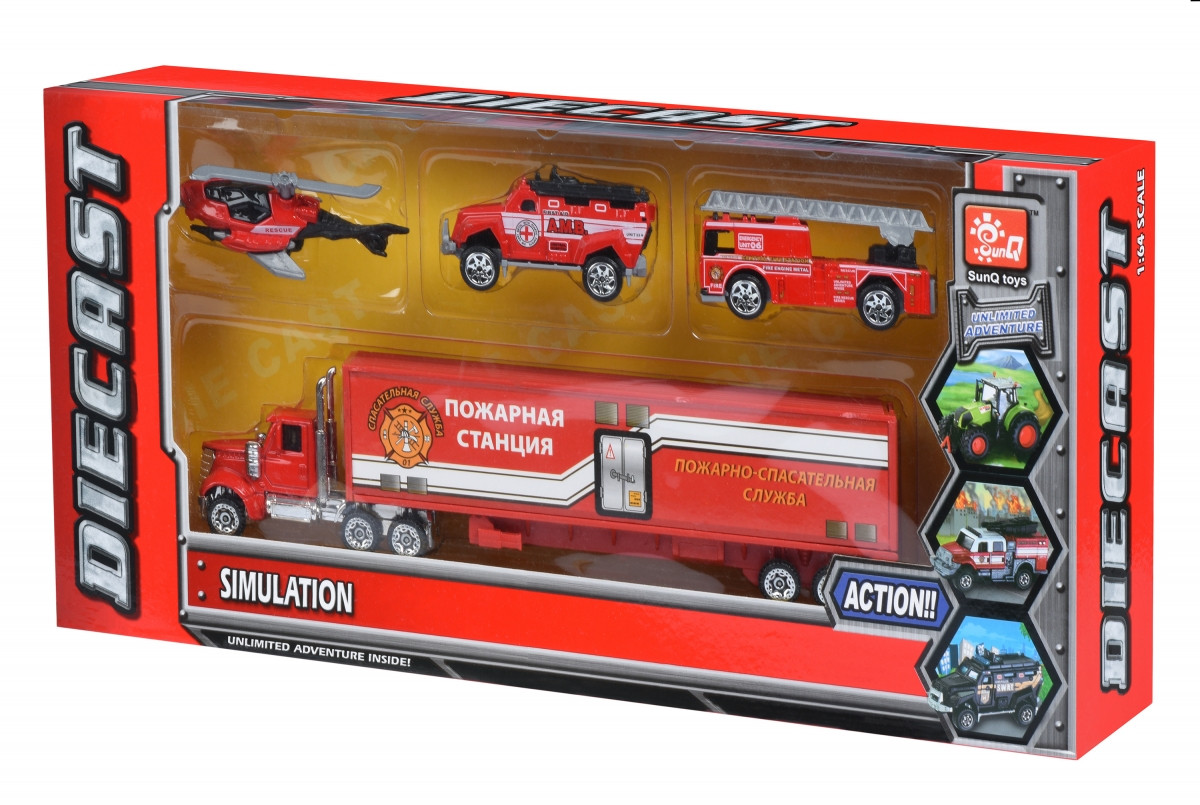 Набір машинок Diecast Вантажівка із пожежними Same Toy SQ80958-4Ut