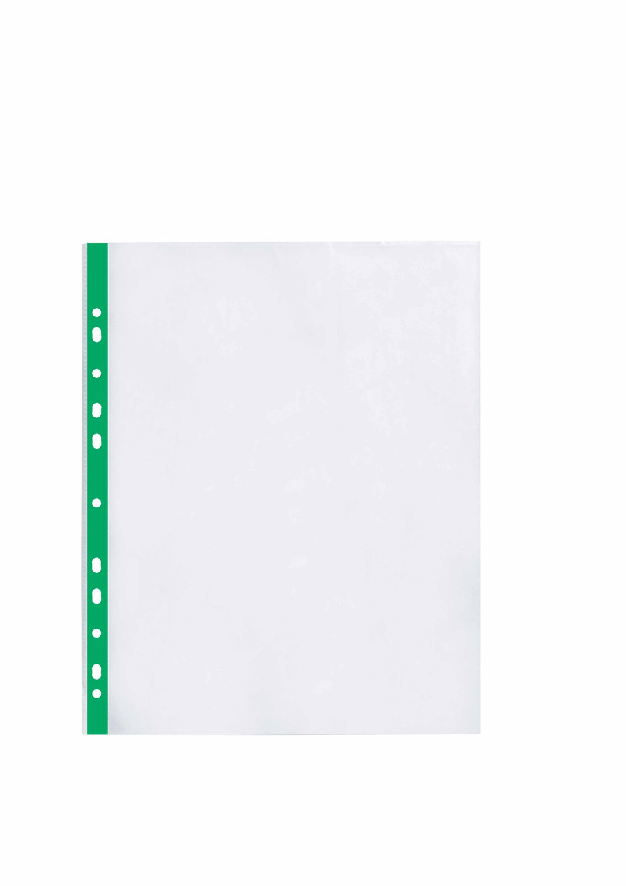 Файл для документів А4 + Optima, 40 мкм, фактура "глянець", з зеленою стрічкою (100 шт / уп)