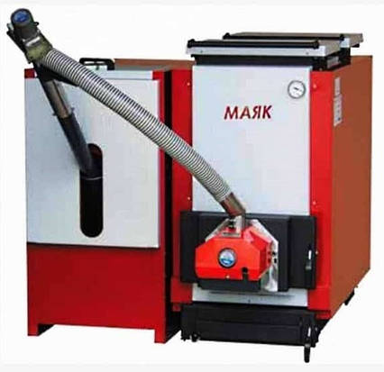 Пелетний котел шахтного типу Маяк КТШ ECO LONG BURNING 20 кВт з пальником «AIR Pellet» і бункером, фото 2