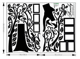 Вінілова наклейка на стіну "Фото дерево чорне" 1 м80 см * 2 м50 см дерево з фоторамками (2 аркуші 60 см*90 см), фото 2