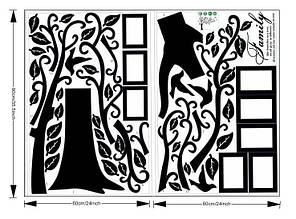 Вінілова наклейка на стіну Фото дерево з фоторамками чорне  (2 аркуші 60 х 90 см) Б32 вправо, фото 2