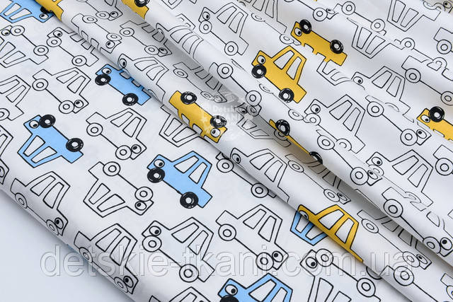 Сатин сатин з блакитними машинками