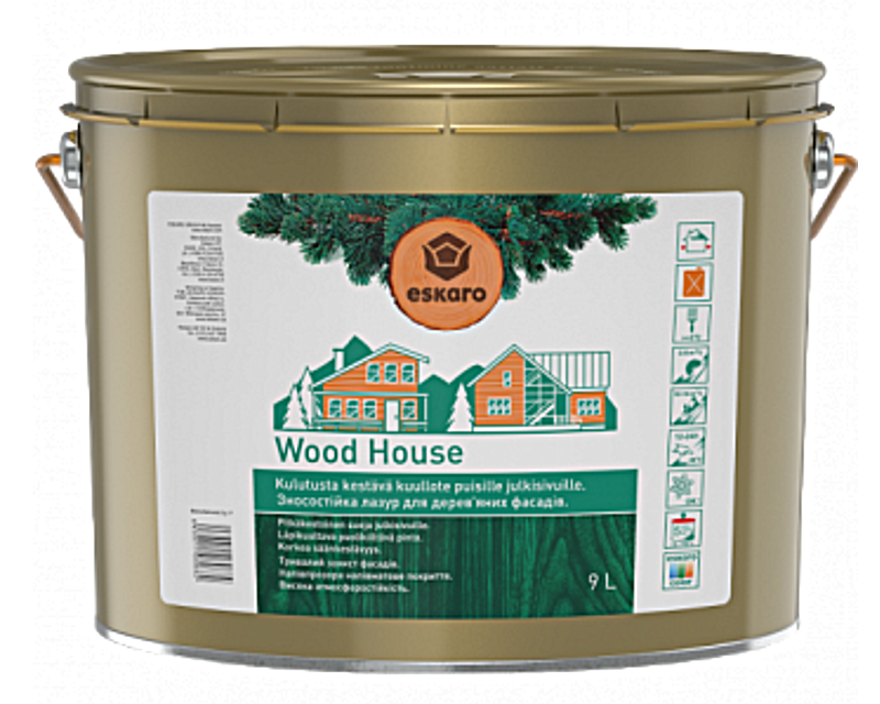 Лазурь-лак алкидный ESKARO WOOD HOUSE для древесины полуглянцевый 9л - фото 2 - id-p845246540