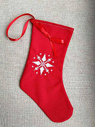 НЧ-10. Новорічний чобіток з машинною вишивкою Сніжинка. Готовий виріб.