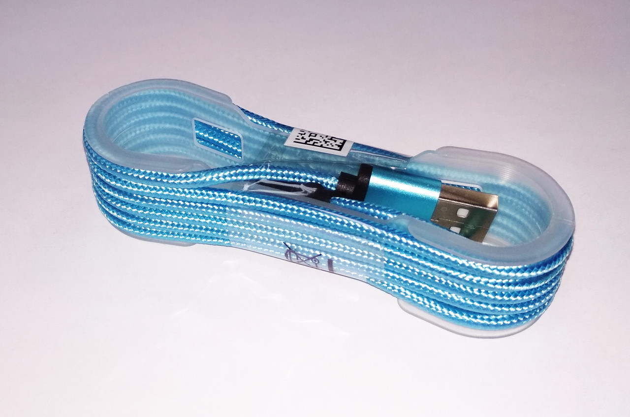 Кабель micro USB довжина в тканинному обплетенні, колір блакитний, фото 1