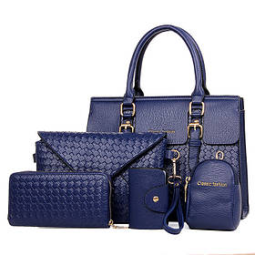 Набір жіночих сумок 5в1 синій з екошкіри