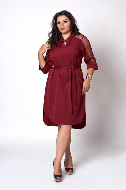 Оригинальное нарядное женское летнее платье р.50-54 52, бордовое - фото 1 - id-p845653377