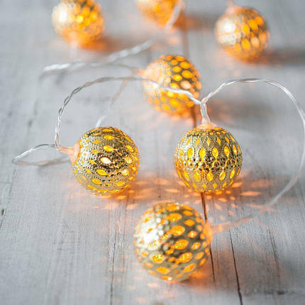 Новорічна гірлянда "Кульки" 10 LED, Білий теплий світло, Діаметр 2,4 см, На пальчикових батарейках, фото 1