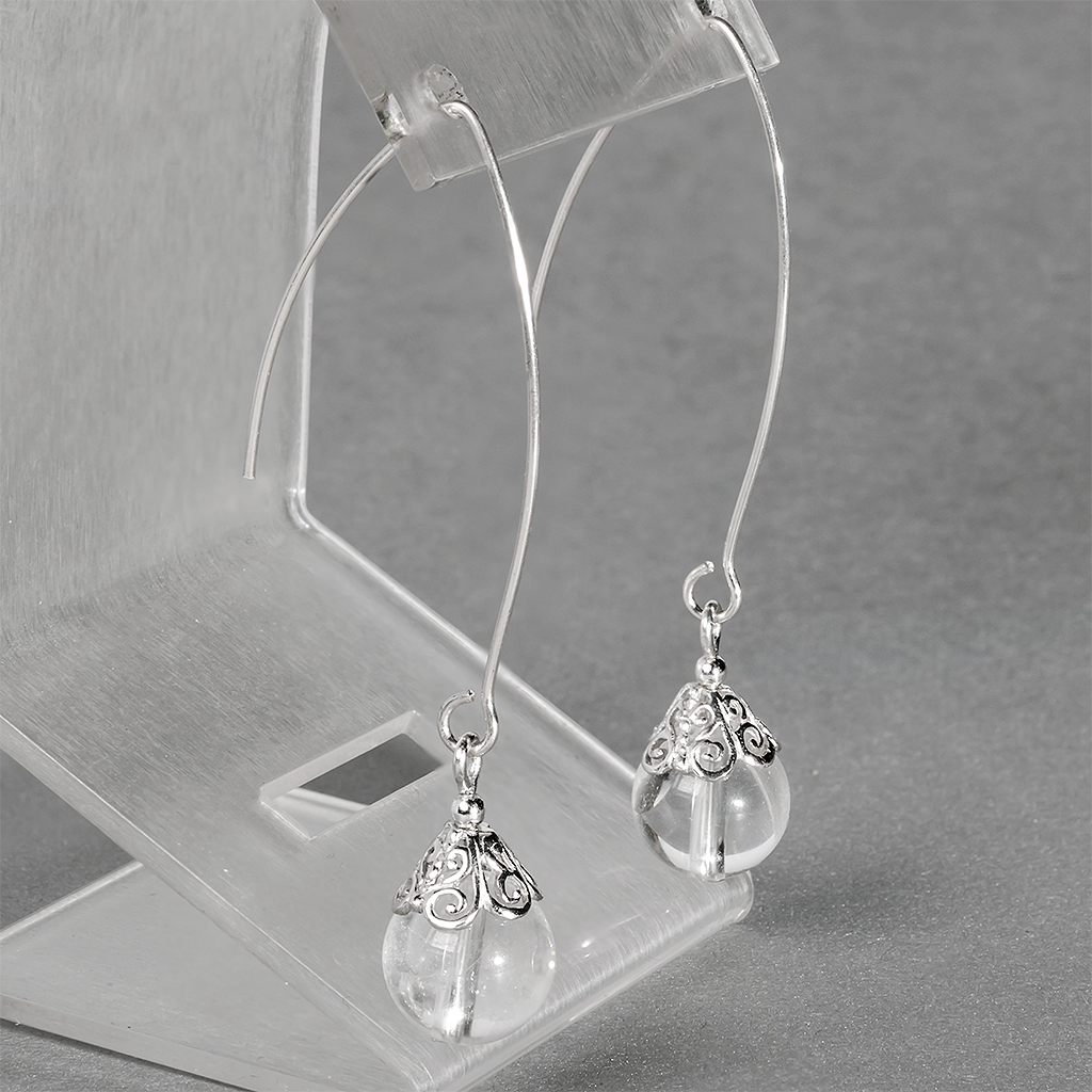 Гірський кришталь, Ø10 мм., срібло, сережки, 358СРГ