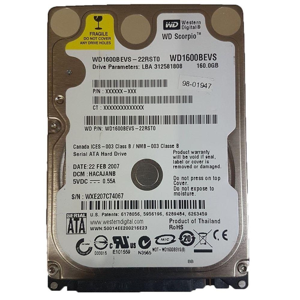 Жорсткий диск Western Digital Scorpio Blue 160Gb 5400 rpm 8MB (WD1600BEVS) 2.5" SATA