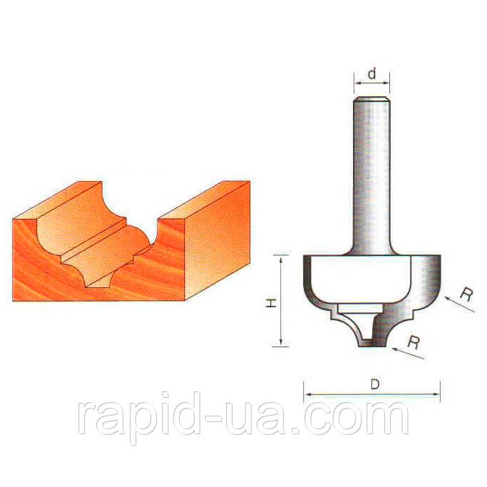 Фреза ГЛОБУС 2052 D20 d8 h12 R4 пазова фасонна