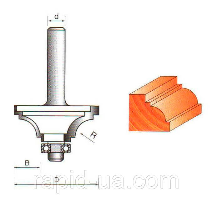 Фреза ГЛОБУС 2007 D33 d8 h14 R6 кромочная калевочная