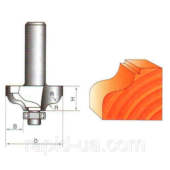 Фреза ГЛОБУС 2006 D40 d8 h16 R6 кромочная калевочная з нижнім підшипником
