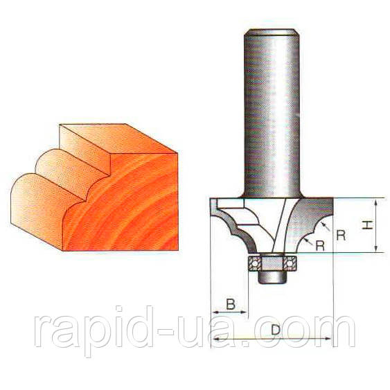 Фреза ГЛОБУС 2009 D38 d8 h14 R6 кромочная фігурна з нижнім підшипником