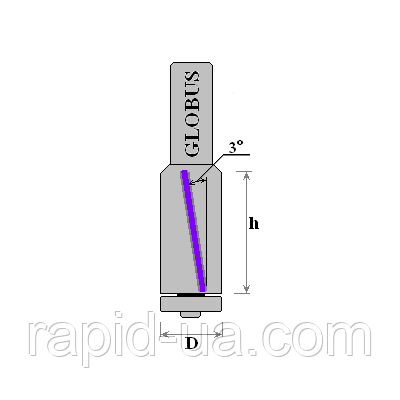 Фреза ГЛОБУС 1020S D16 d8 L90 h50 Кромочная пряма з нижнім підшипником