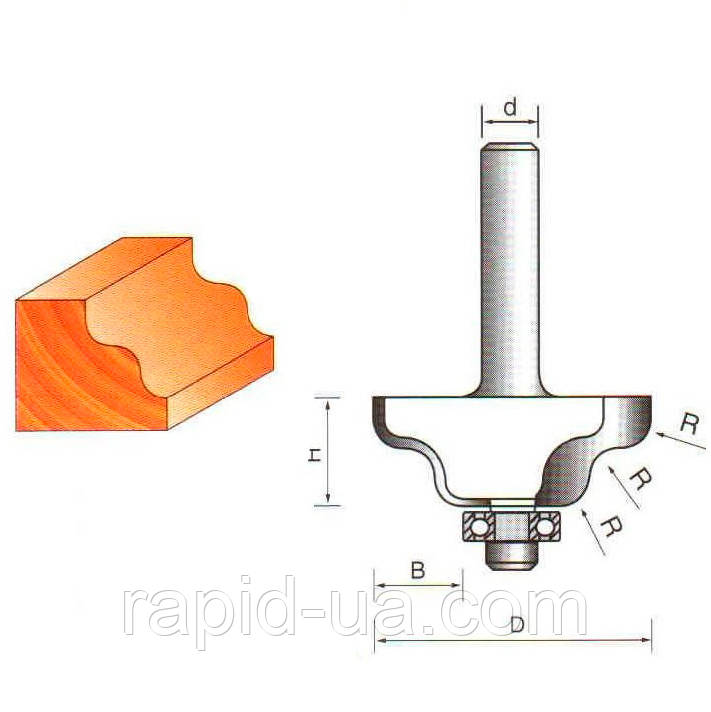 Фреза ГЛОБУС 2030 D38 d8 h15 R4 кромочная калевочная з нижнім підшипником