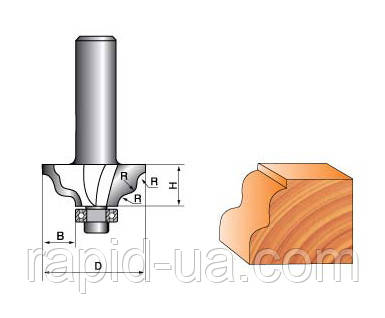 Фреза ГЛОБУС 2029 D38 d8 h15 R4 кромочная фігурна з нижнім підшипником