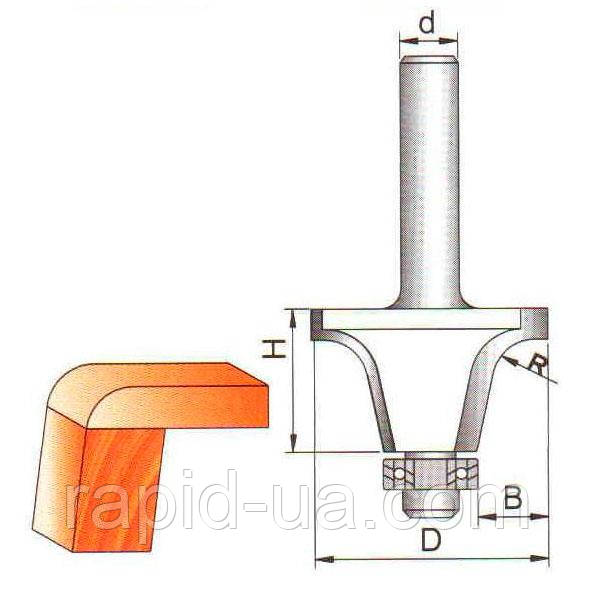 Фреза ГЛОБУС 2217 D45 d8 h26 R12 кромочная фігурна з нижнім підшипником